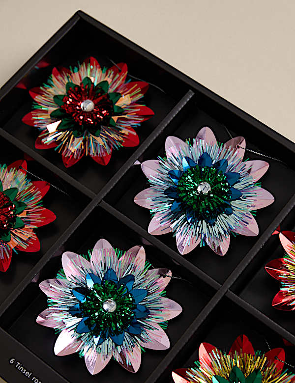 6pk Hanging Tinsel Rosette Decorations - FI