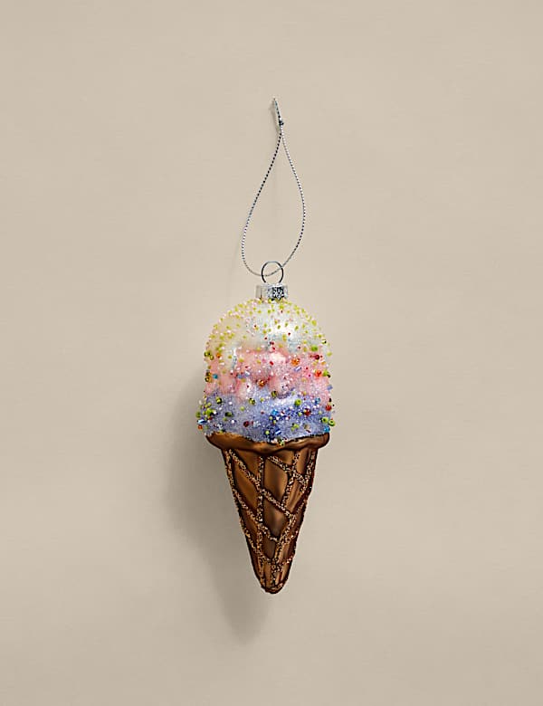 Glass Hanging Ice Cream Cone Decoration  - JE
