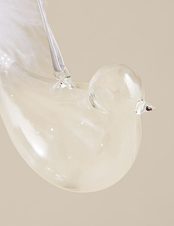 Glass Hanging Feathered Bird Decoration - KR