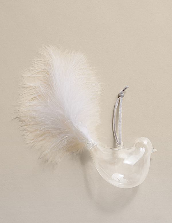Glass Hanging Feathered Bird Decoration - KR