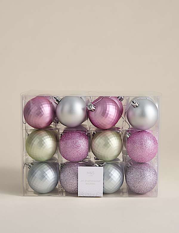 24pk Multicoloured Shatterproof Baubles - NZ