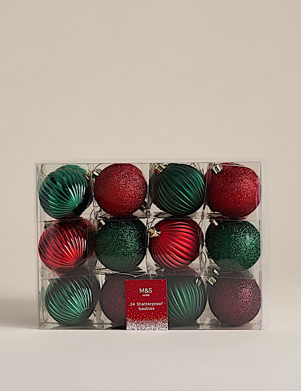 Set van 24 onbreekbare kerstballen in verschillende kleuren - NL