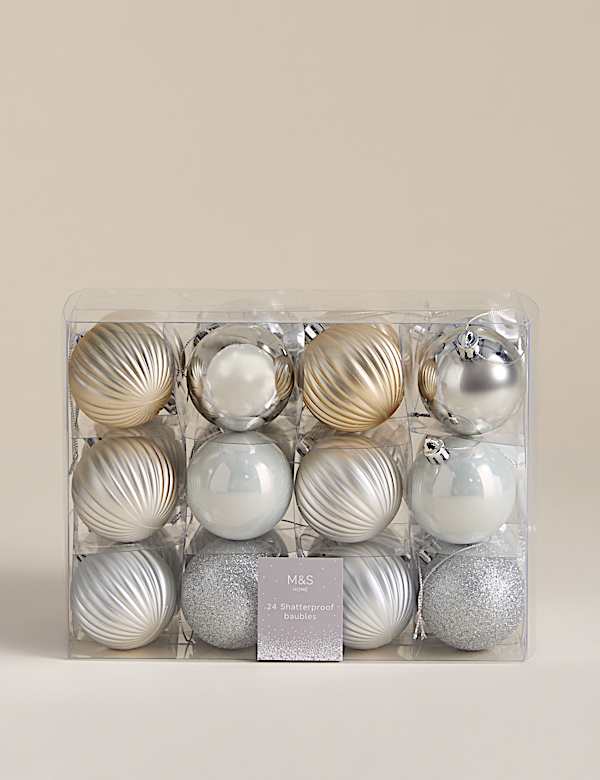 24pk Multicoloured Shatterproof Baubles - KR