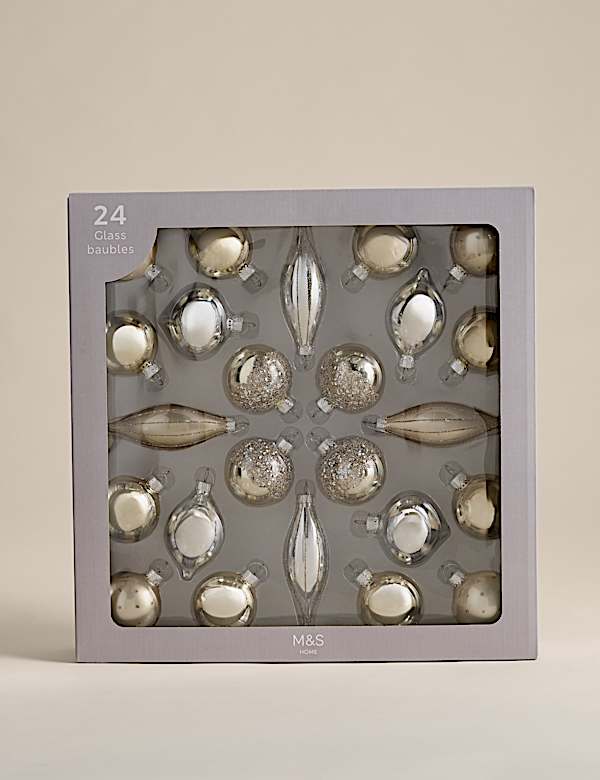 24pk Decorative Glass Baubles - CZ