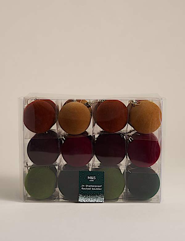 24pk Flocked Shatterproof Baubles - CH