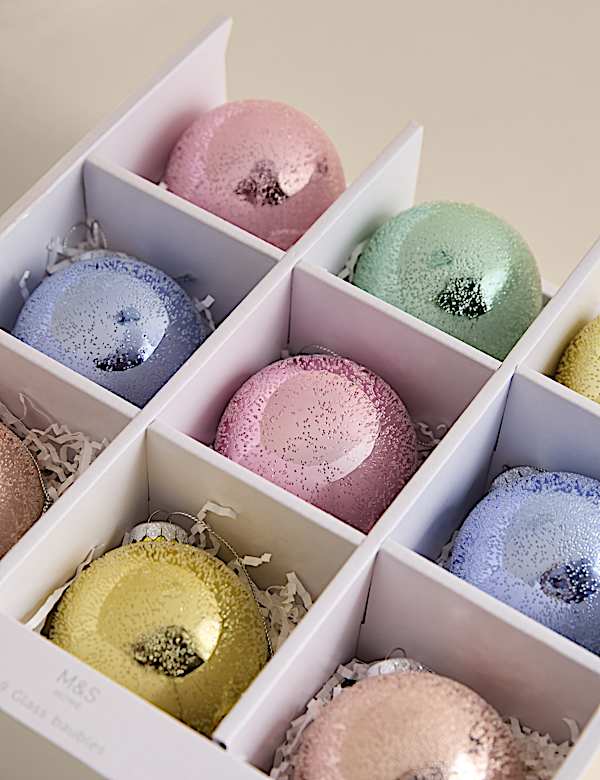 מארז 9 כדורי קישוט מזכוכית בצבעי פסטל מטאליים - IL