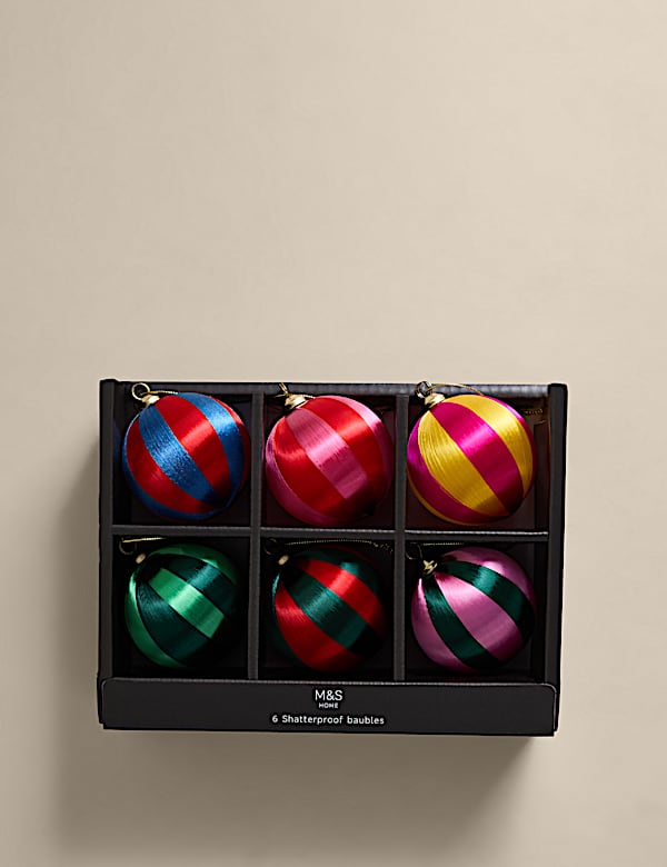 6er-Pack Gestreifte, bruchsichere Christbaumkugeln - AT