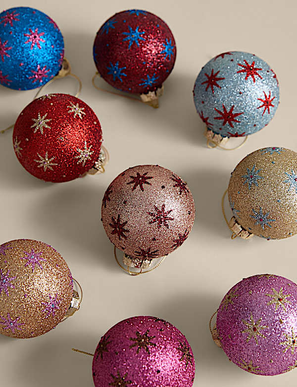 9pk Multicoloured Glitter Decorative Baubles - NO