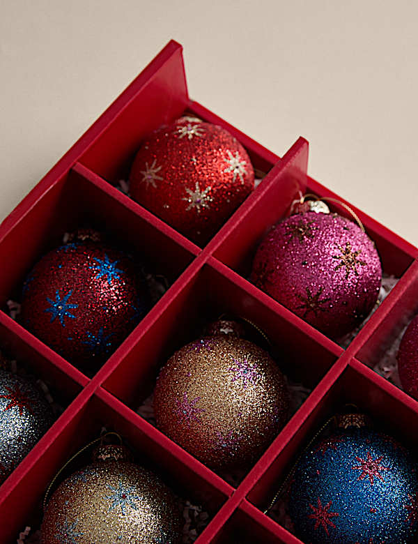 9pk Multicoloured Glitter Decorative Baubles - AU