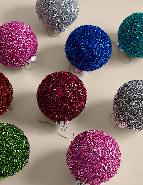 9pk Multicoloured Tinsel Baubles - ES