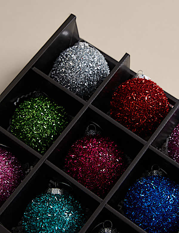 9pk Multicoloured Tinsel Baubles - JP