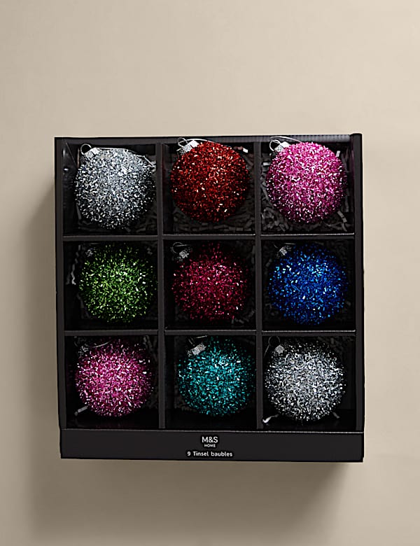 9pk Multicoloured Tinsel Baubles - JP
