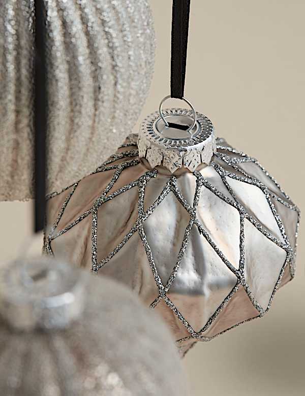 20pk Silver Grey Glass Baubles - CY