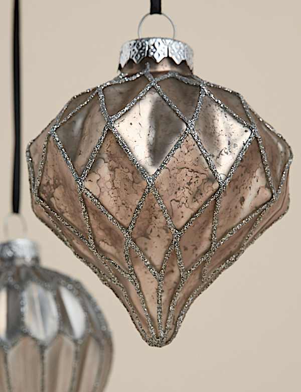 20pk Silver Grey Glass Baubles - CY