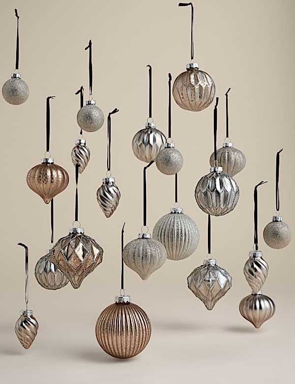 20pk Silver Grey Glass Baubles - CY