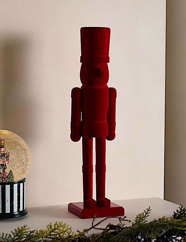 Red Flocked Wood Nutcracker Room Decoration - RO