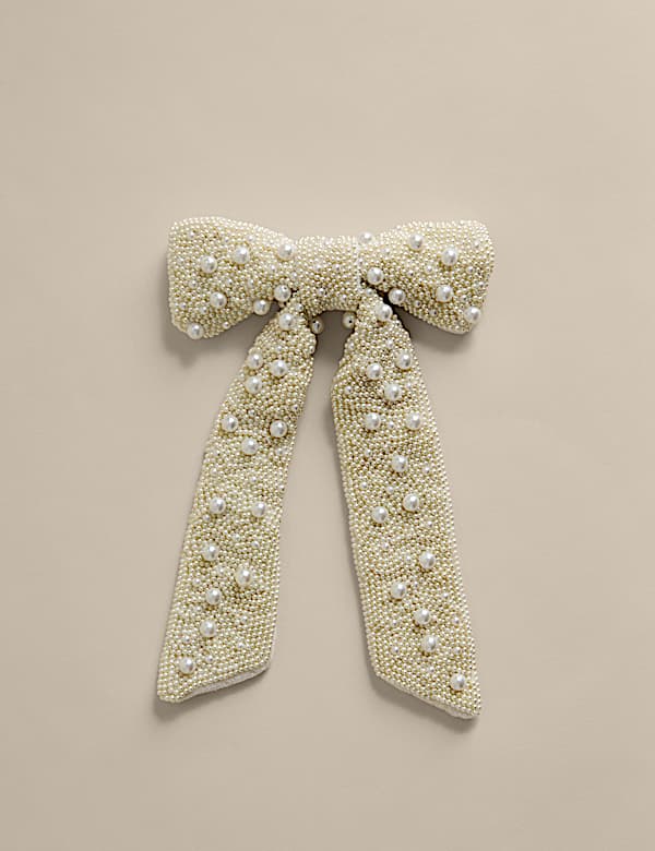 קישוט לראש עץ חג המולד בצורת פפיון עם חרוזי פנינה - IL