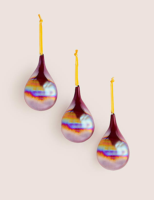 3 Pack Iridescent Droplet Christmas Baubles - NZ