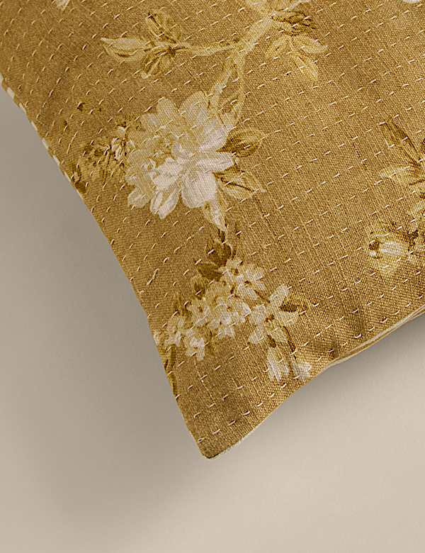 Pure Cotton Floral Kantha Stitch Cushion - HU