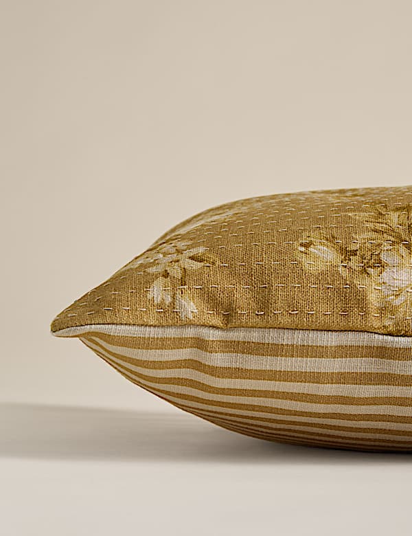 Pure Cotton Floral Kantha Stitch Cushion - HU