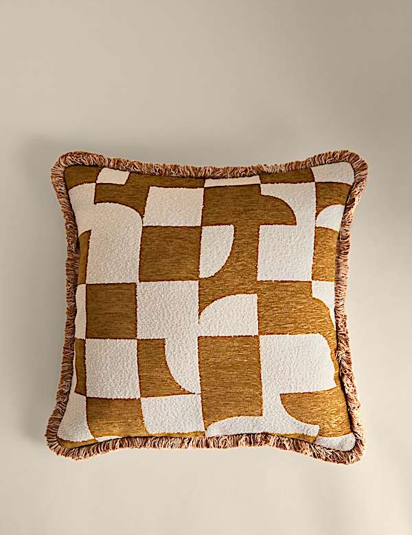Chenille Geometric Jacquard Fringed Cushion - KG