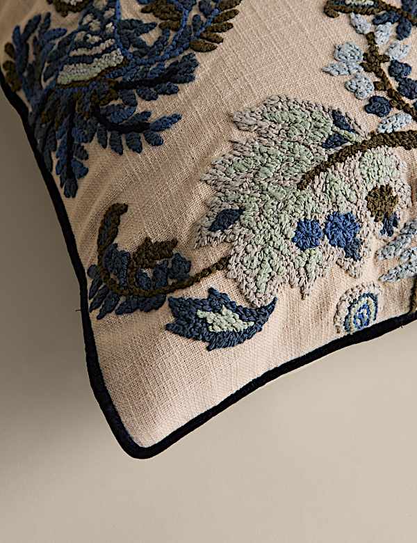 Pure Cotton Floral Embroidered Cushion - IL