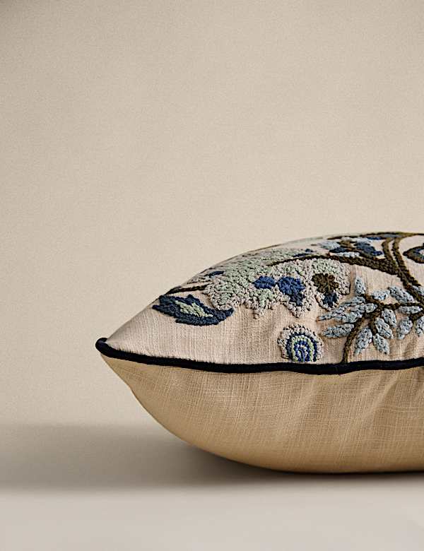 Pure Cotton Floral Embroidered Cushion - IL