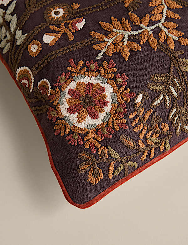 Pure Cotton Floral Embroidered Cushion - BN
