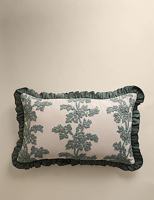 Pure Cotton Floral Embroidered Bolster Cushion - GR