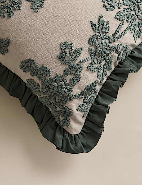 Pure Cotton Floral Embroidered Bolster Cushion - NO