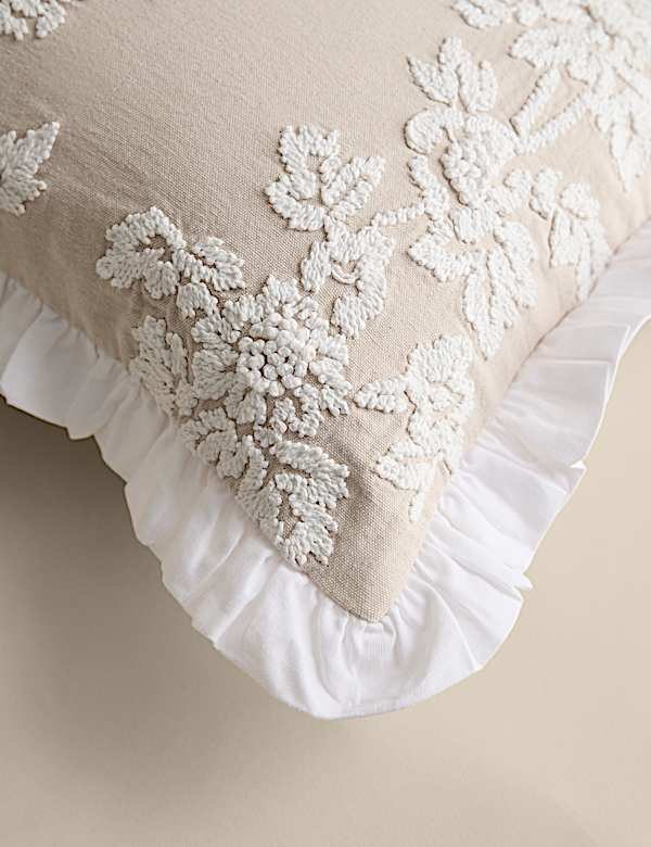 Pure Cotton Floral Embroidered Bolster Cushion - PT