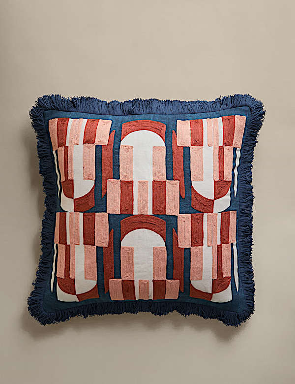 Pure Cotton Embroidered Fringe Cushion - JE
