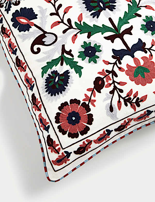 Pure Cotton Embroidered Floral Cushion - FR