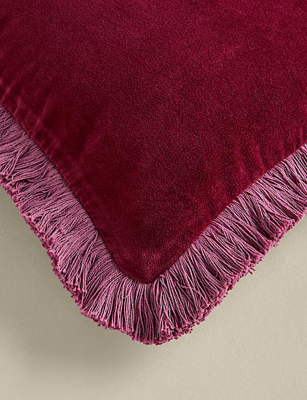 Pure Cotton Velvet Fringe Bolster Cushion - AT