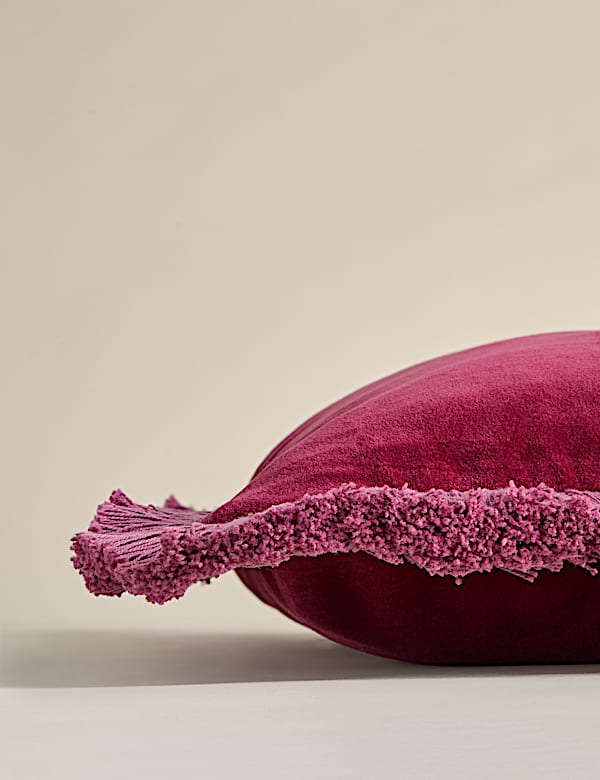Pure Cotton Velvet Fringe Bolster Cushion - AT