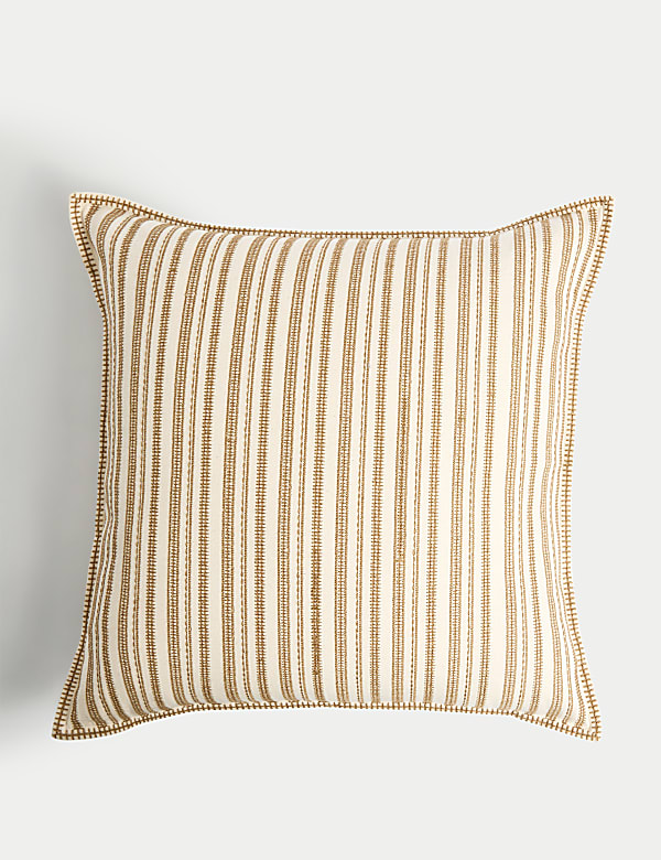 Pure Cotton Striped Embroidered Cushion - HU