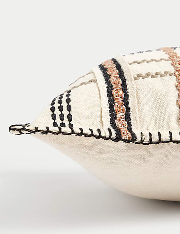 Pure Cotton Grid Embroidered Bolster Cushion - CN