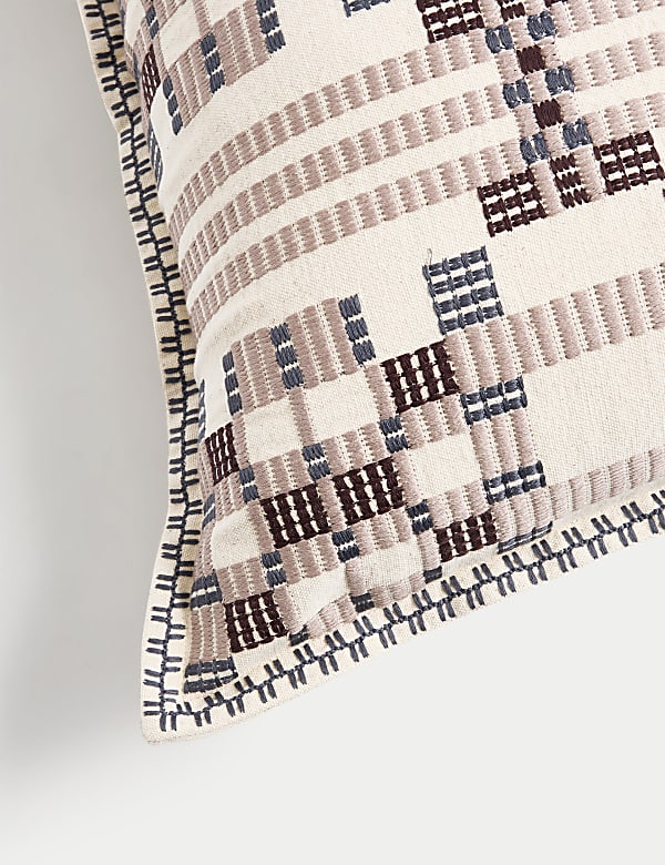Pure Cotton Geometric Embroidered Cushion - HU