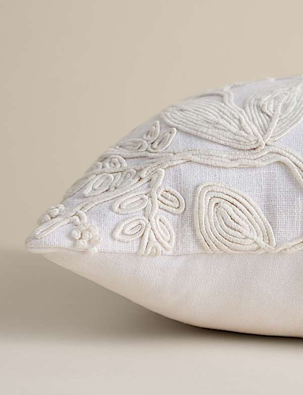 Pure Cotton Floral Embroidered Cushion - FR