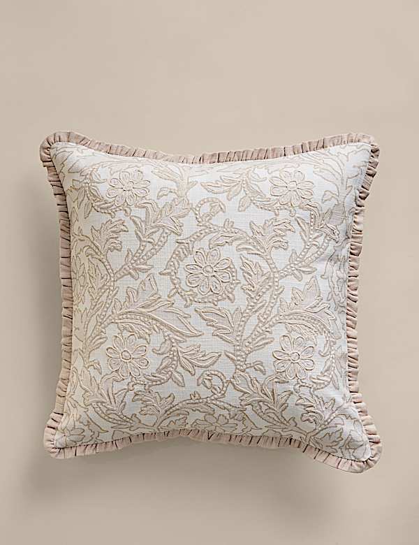 Pure Cotton Floral Embroidered Cushion - DK