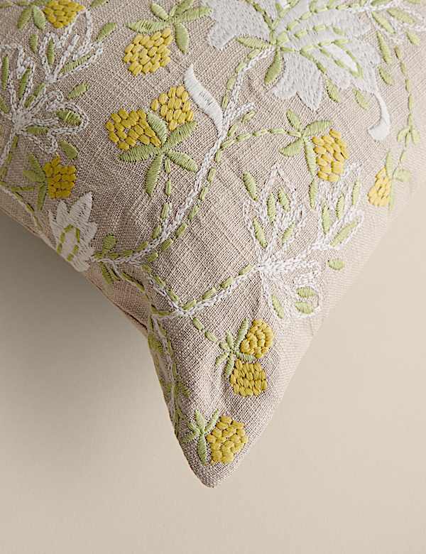 Pure Cotton Floral Embroidered Cushion - CY