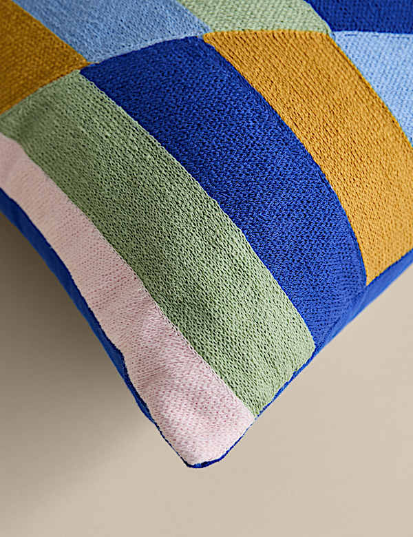 Pure Cotton Geometric Embroidered Cushion - JP