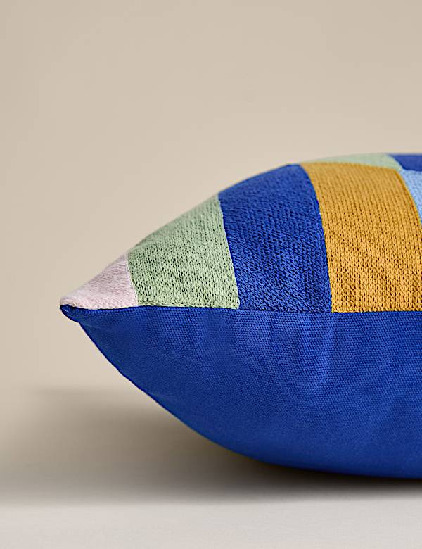Pure Cotton Geometric Embroidered Cushion - JP