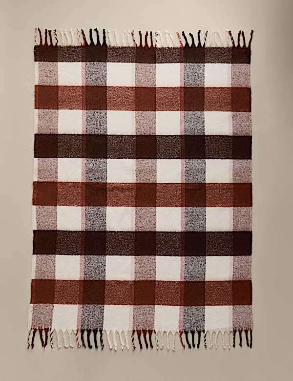 Faux Mohair Checked Throw - BN