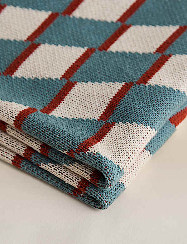 Pure Cotton Geometric Knitted Tassel Throw - FI