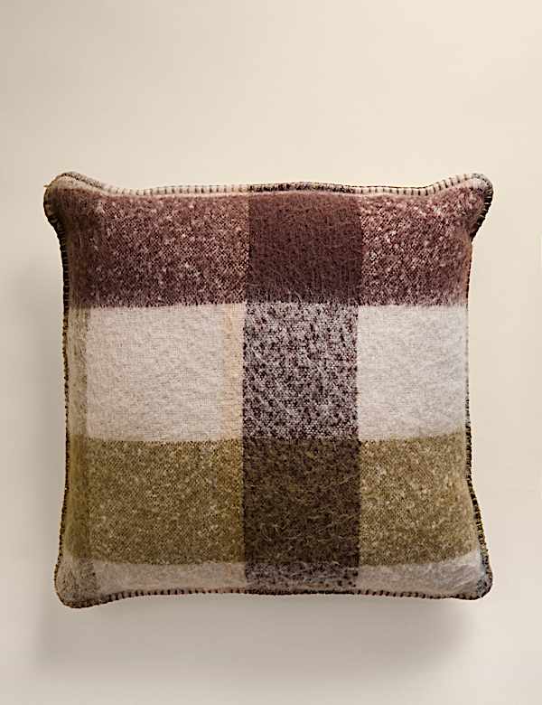 Faux Mohair Brushed Checked Cushion - GR