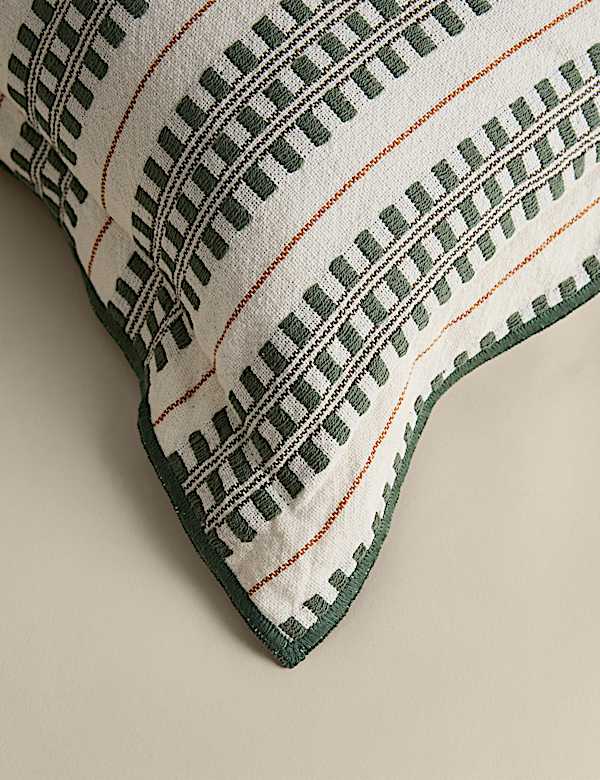 Pure Cotton Embroidered Grid Bolster Cushion - SE