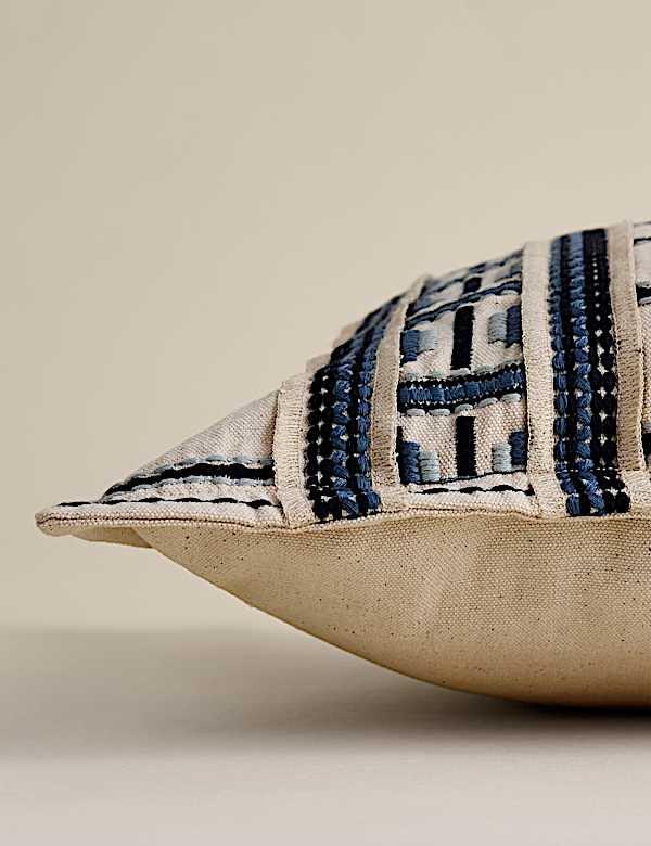 Pure Cotton Embroidered Grid Bolster Cushion - FR