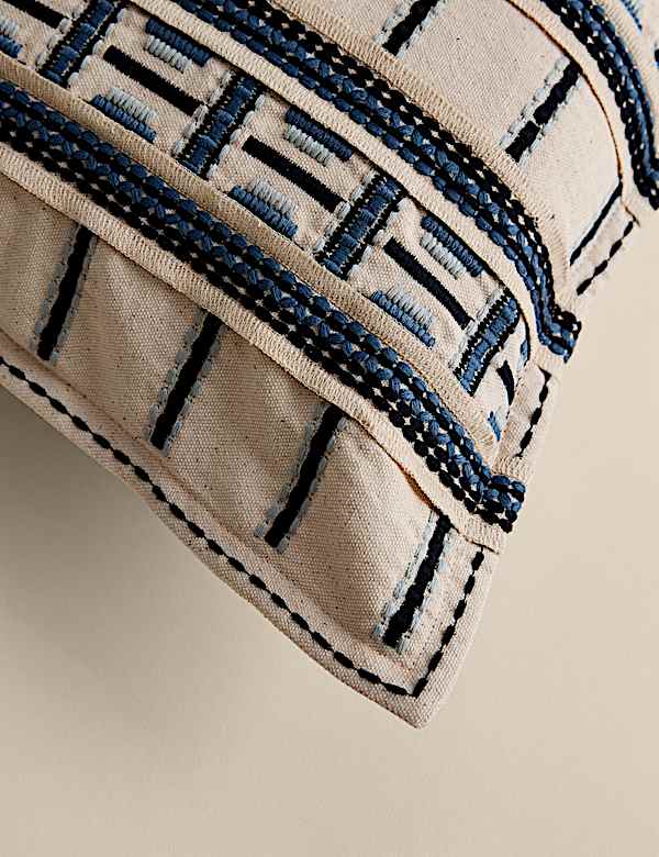 Pure Cotton Embroidered Grid Bolster Cushion - FR