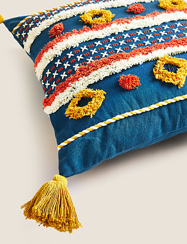 Pure Cotton Striped Tufted Tassel Cushion